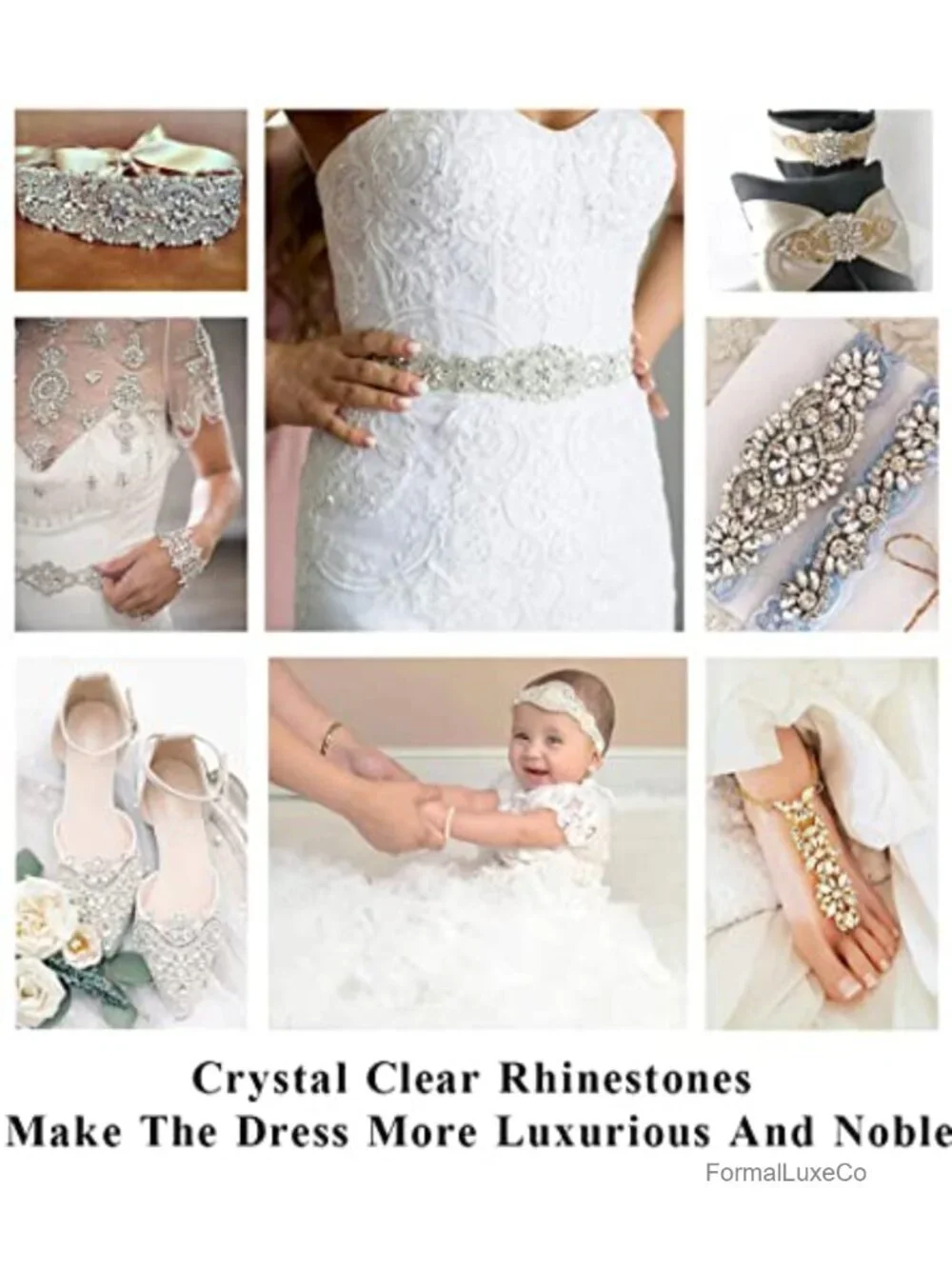 Hand-Sewn Rhinestone Bridal Belt with Satin Ribbon